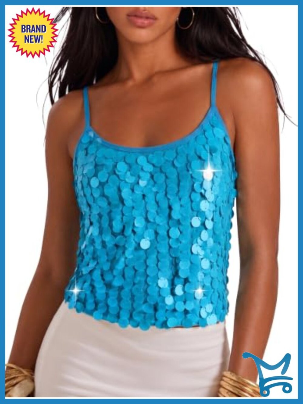 Sparkly Sequin Spaghetti Strap Tank Top Y2K Rave Party Cami